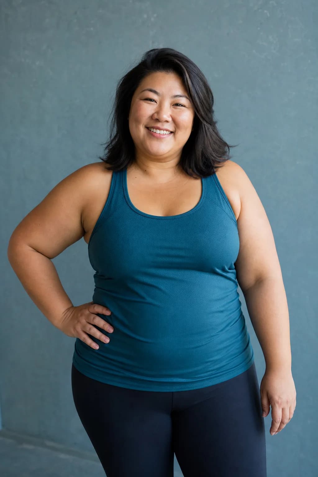 Adult woman in teal athletic clothing