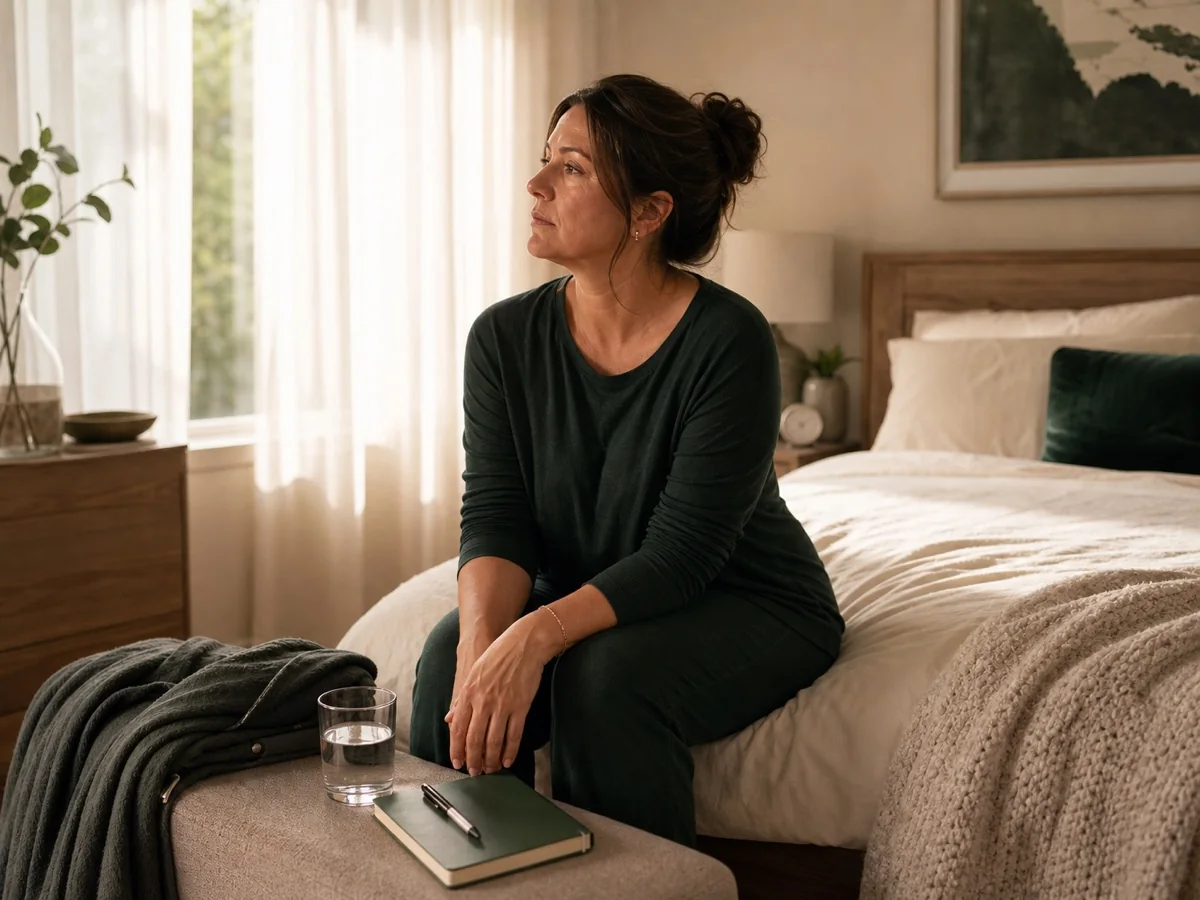 Adult seated in a quiet bedroom during morning light